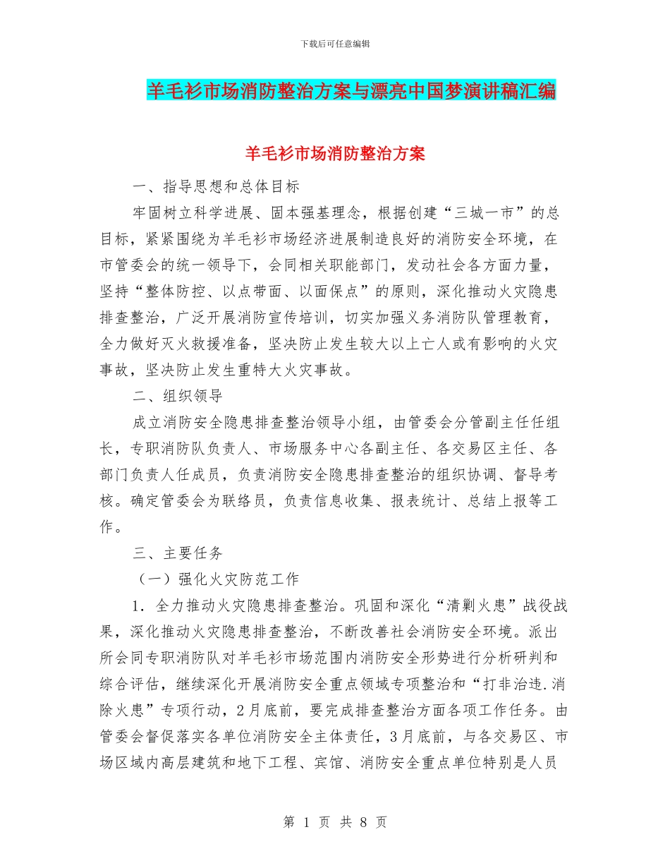 羊毛衫市场消防整治方案与美丽中国梦演讲稿汇编_第1页