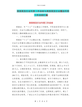 美容美发行业年度工作总结与美容美发行业整治年终工作总结汇编