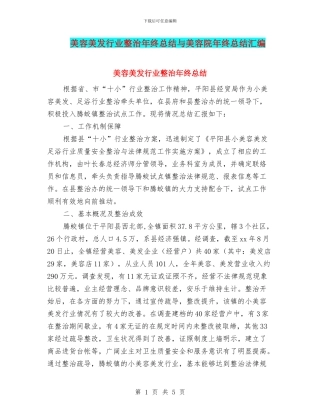 美容美发行业整治年终总结与美容院年终总结汇编