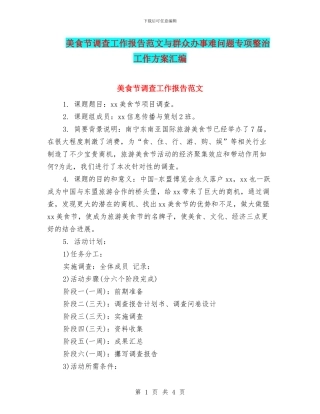 美食节调查工作报告范文与群众办事难问题专项整治工作方案汇编