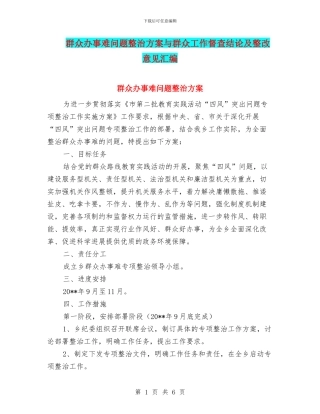 群众办事难问题整治方案与群众工作督查结论及整改意见汇编