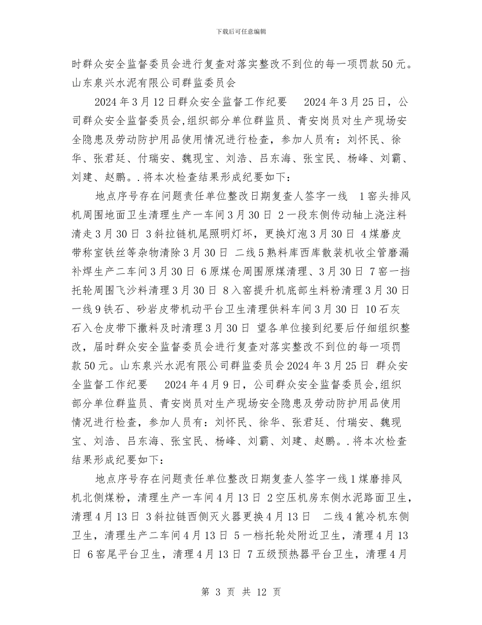 群众安全监督工作纪要与羽毛球协会2024年度工作总结范文汇编_第3页