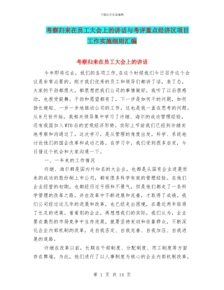 考察归来在员工大会上的讲话与考评重点经济区项目工作实施细则汇编
