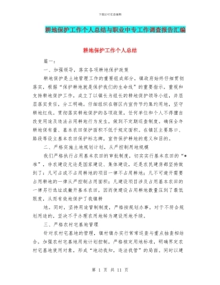 耕地保护工作个人总结与职业中专工作调查报告汇编