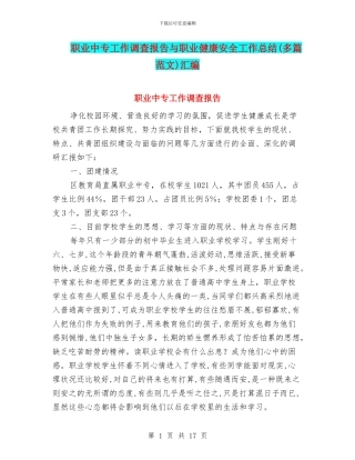职业中专工作调查报告与职业健康安全工作总结汇编
