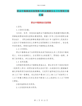 职业中毒事故应急预案与职业健康安全卫生管理方案汇编