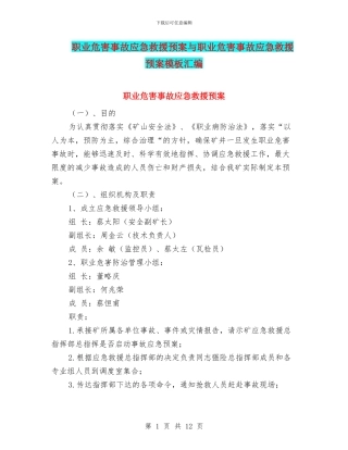 职业危害事故应急救援预案与职业危害事故应急救援预案模板汇编