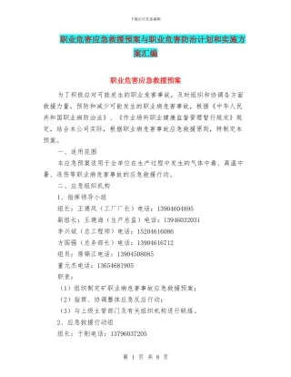 职业危害应急救援预案与职业危害防治计划和实施方案汇编