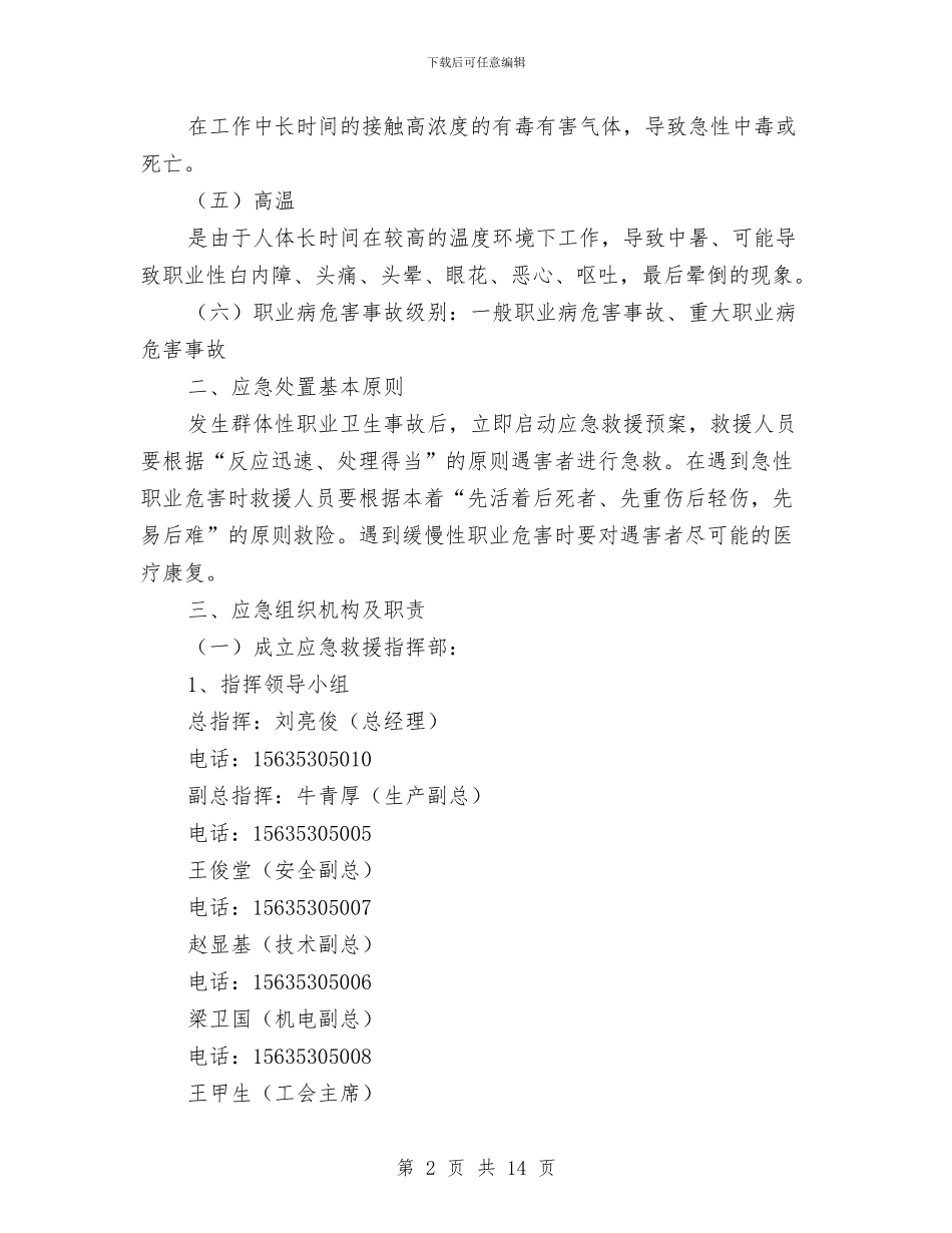 职业危害防治应急救援预案与职业危害防治计划与实施方案汇编_第2页