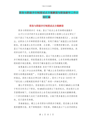 职务与职级并行制度试点方案解读与职场新年工作计划汇编