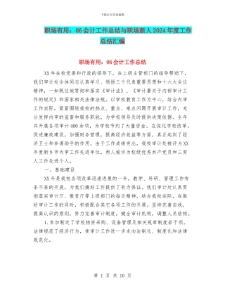 职场实用：06会计工作总结与职场新人2024年度工作总结汇编