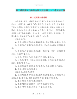 职工试用期工作总结与职工财政局个人工作总结汇编