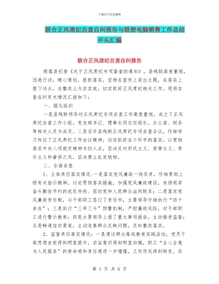 联合正风肃纪自查自纠报告与联想电脑销售工作总结开头汇编