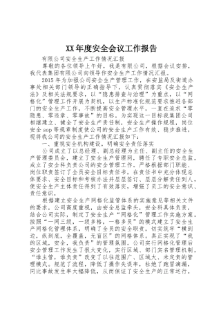 XX年度安全会议工作报告