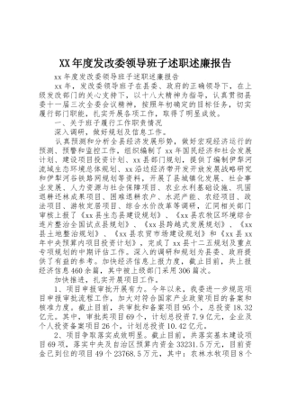 XX年度发改委领导班子述职述廉报告