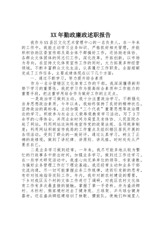 XX年勤政廉政述职报告