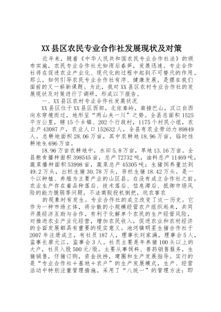 XX县区农民专业合作社发展现状及对策