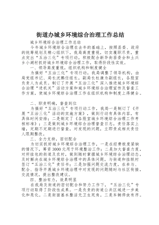 街道办城乡环境综合治理工作总结