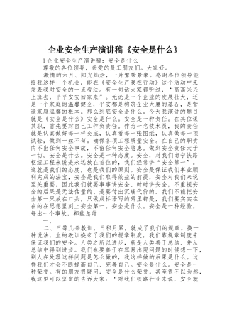 企业安全生产演讲稿《安全是什么》