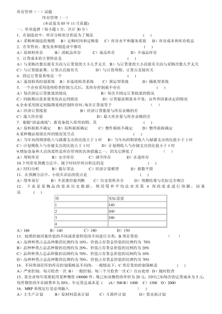 05年11月~08年11月库存管理试题及答案