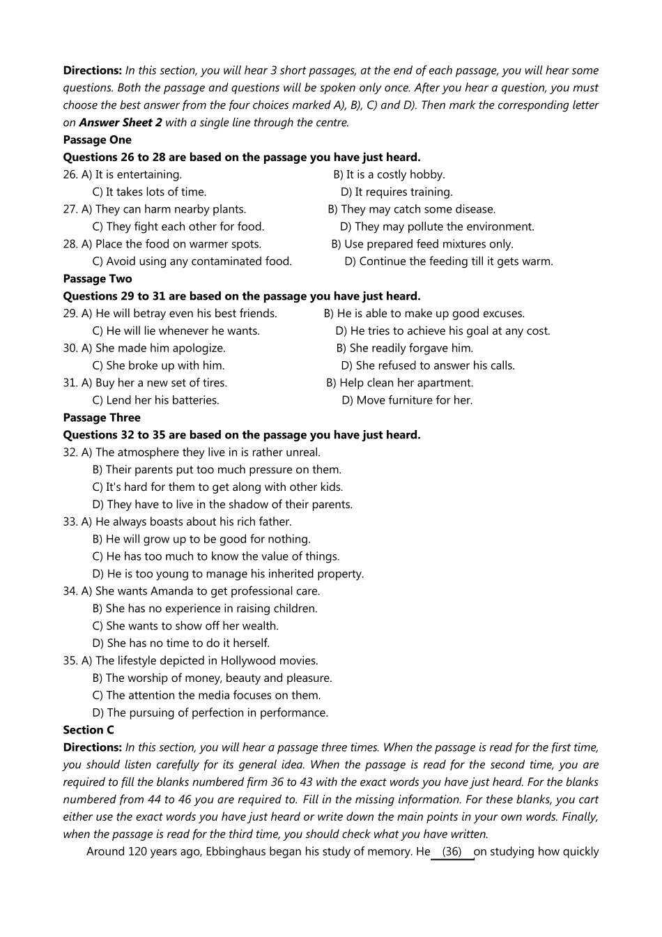09年6月大学英语四级听力试题及答案_第2页