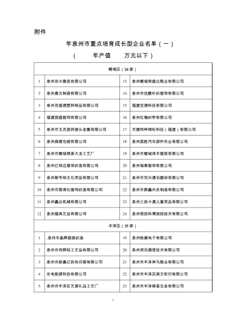 09年泉州市重点培养企业