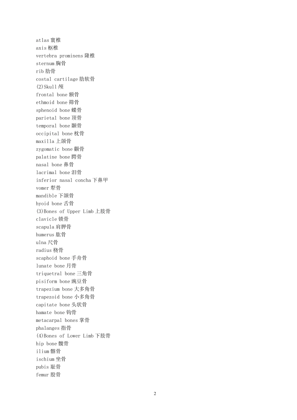 1.英汉人体解剖学基本词汇(850词)_第2页