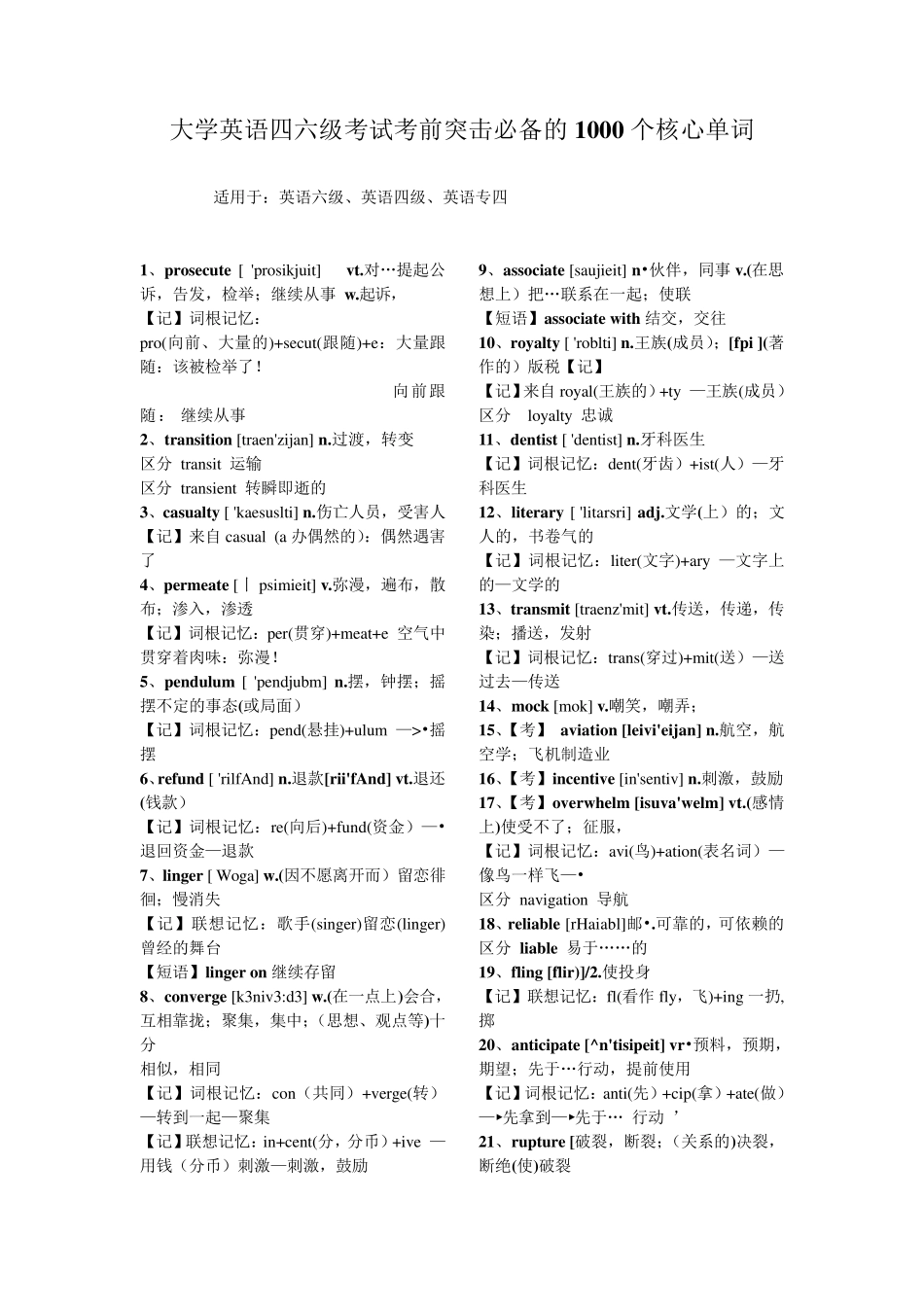 1000个核心单词(含记忆方法)_突击必备_第1页