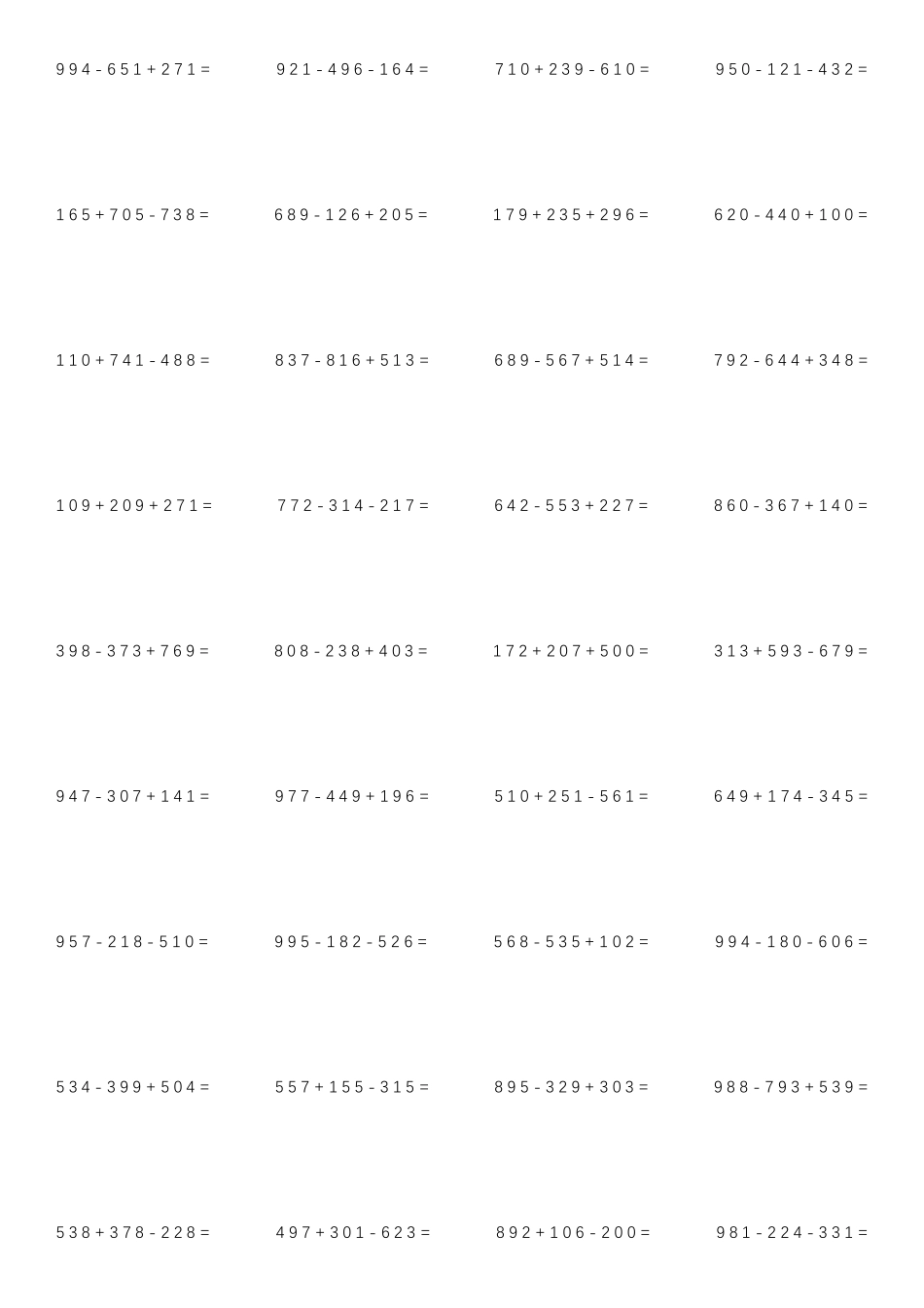 1000以内加减法混合计算带答案_第1页