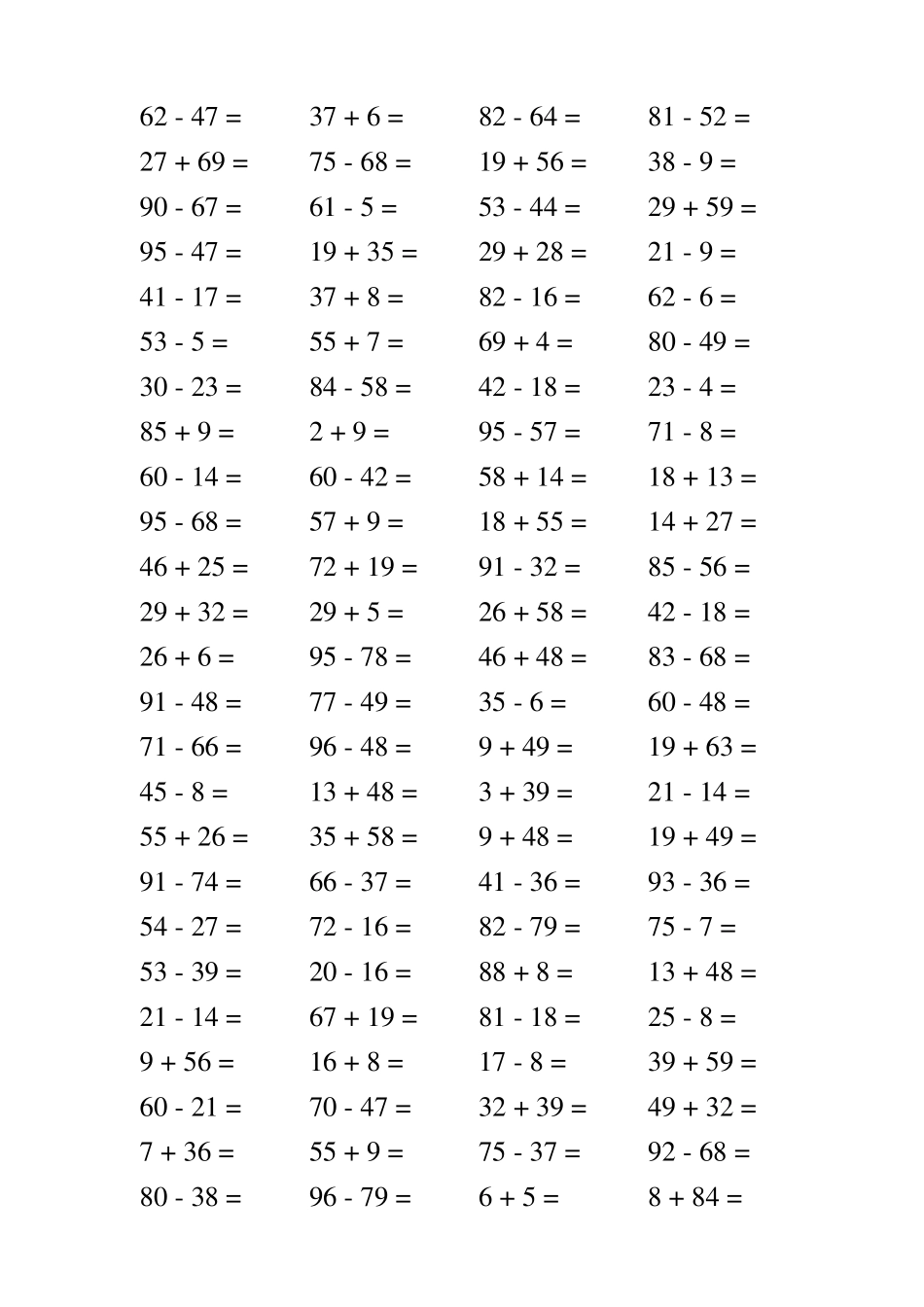 1000道100以内进位退位加减法题_第3页