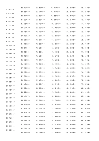 1000道两位数乘以一位数口算练习