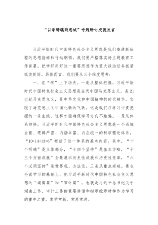 “以学铸魂践忠诚”专题研讨交流发言