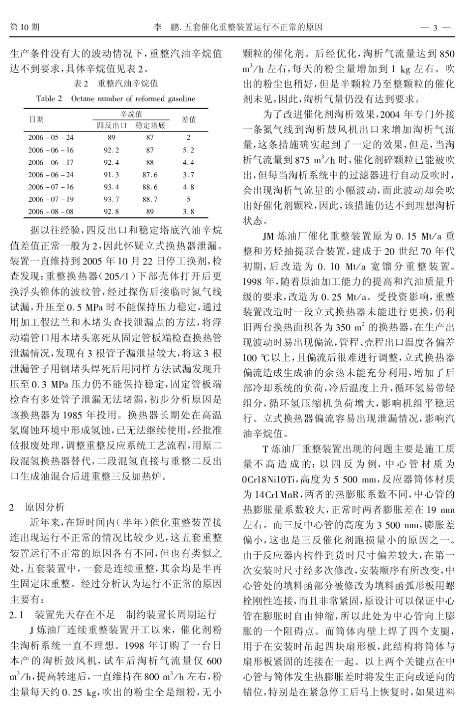 1001五套催化重整装置运行不正常的原因_第3页