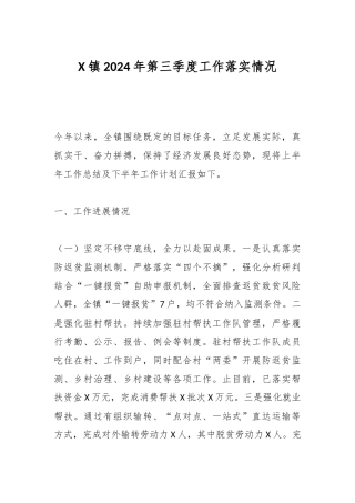 X镇2024年第三季度工作落实情况