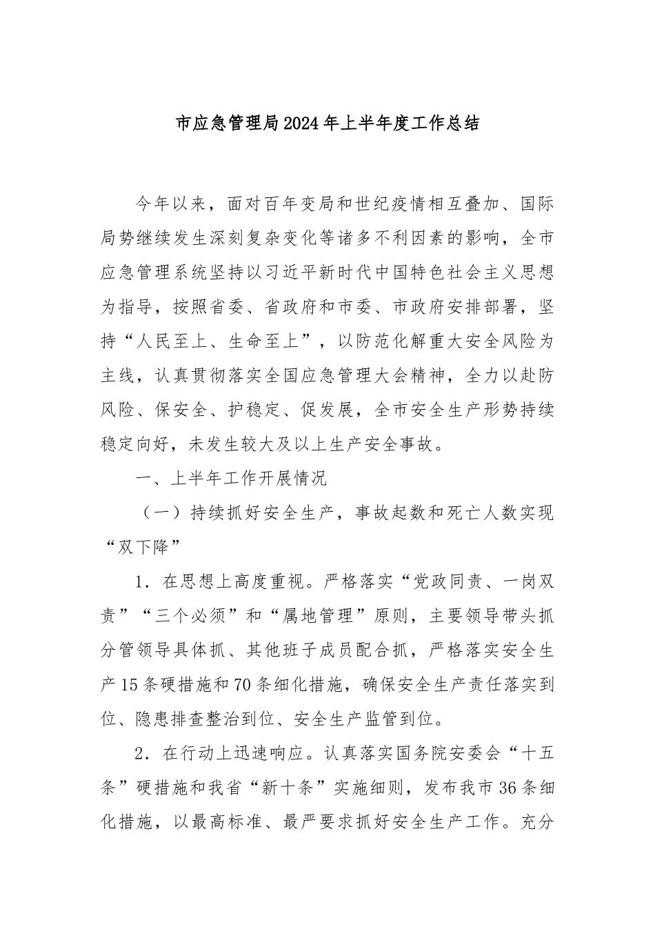 市应急管理局2024年上半年度工作总结_第1页