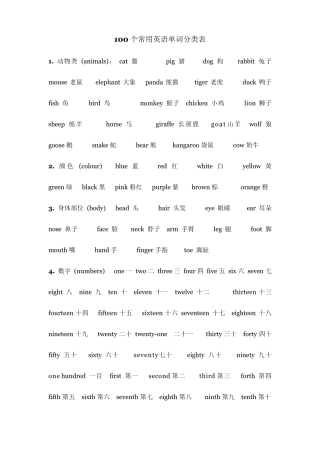 100个常用英语单词分类表
