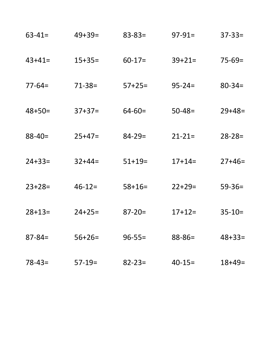 100以内两位数加减法1000道_第2页