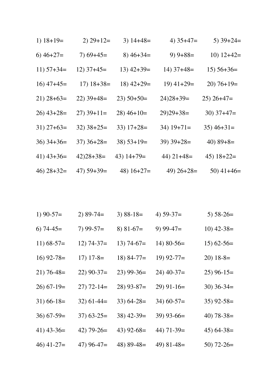 100以内两位数加减法口算练习题_第1页