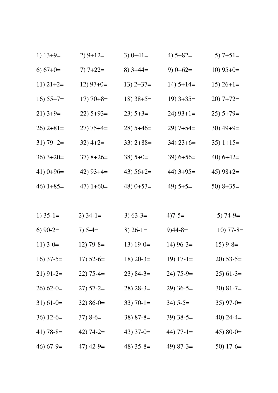 100以内两位数加减法口算练习题_第2页