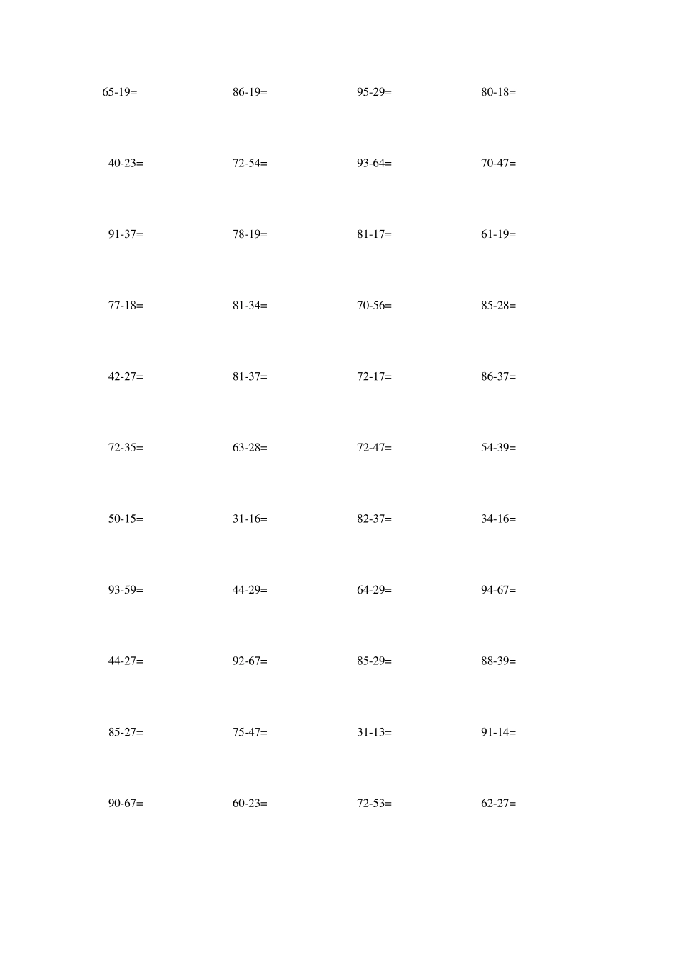 100以内两位数退位减法题_第1页