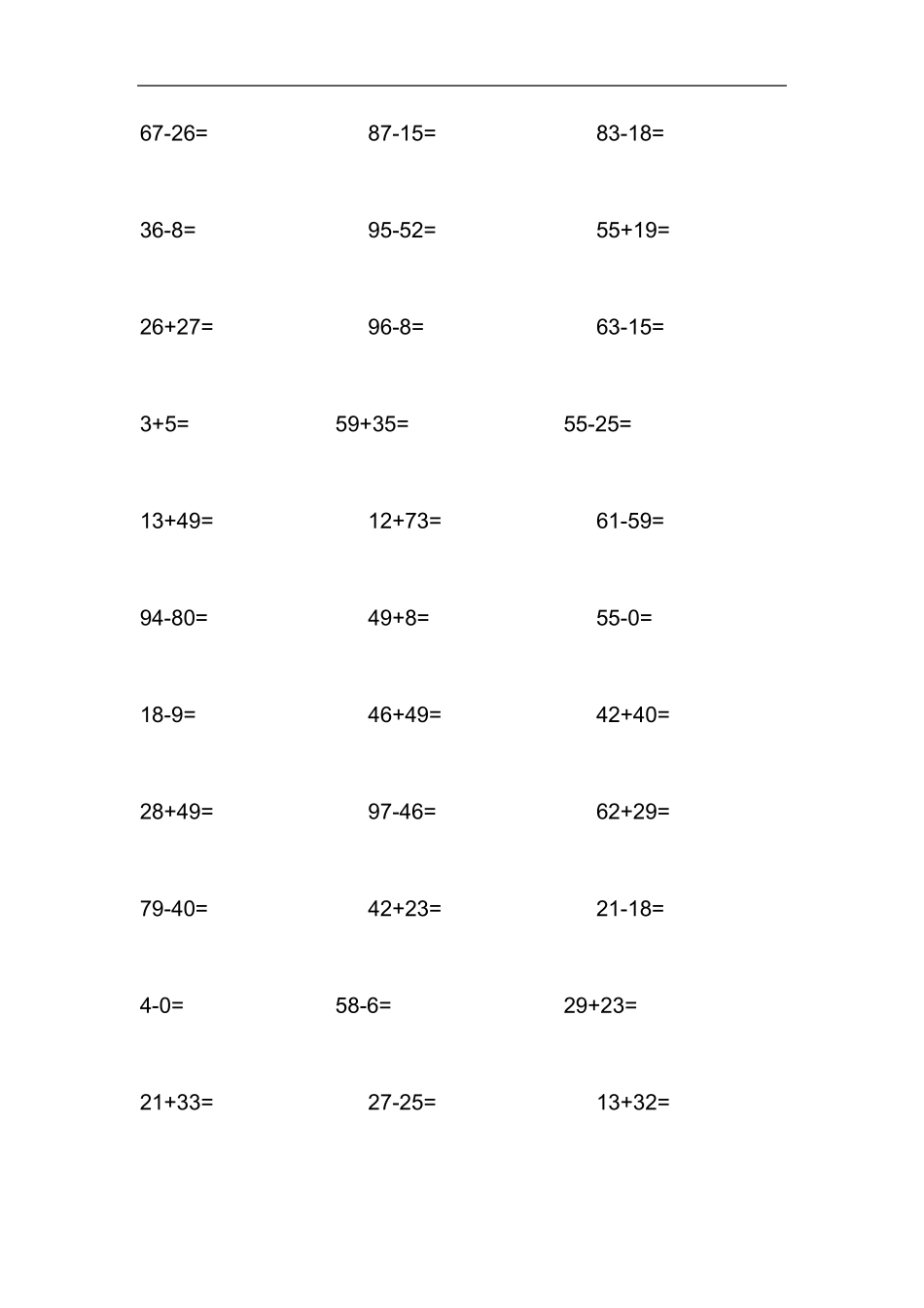 100以内加减法1000道_第3页