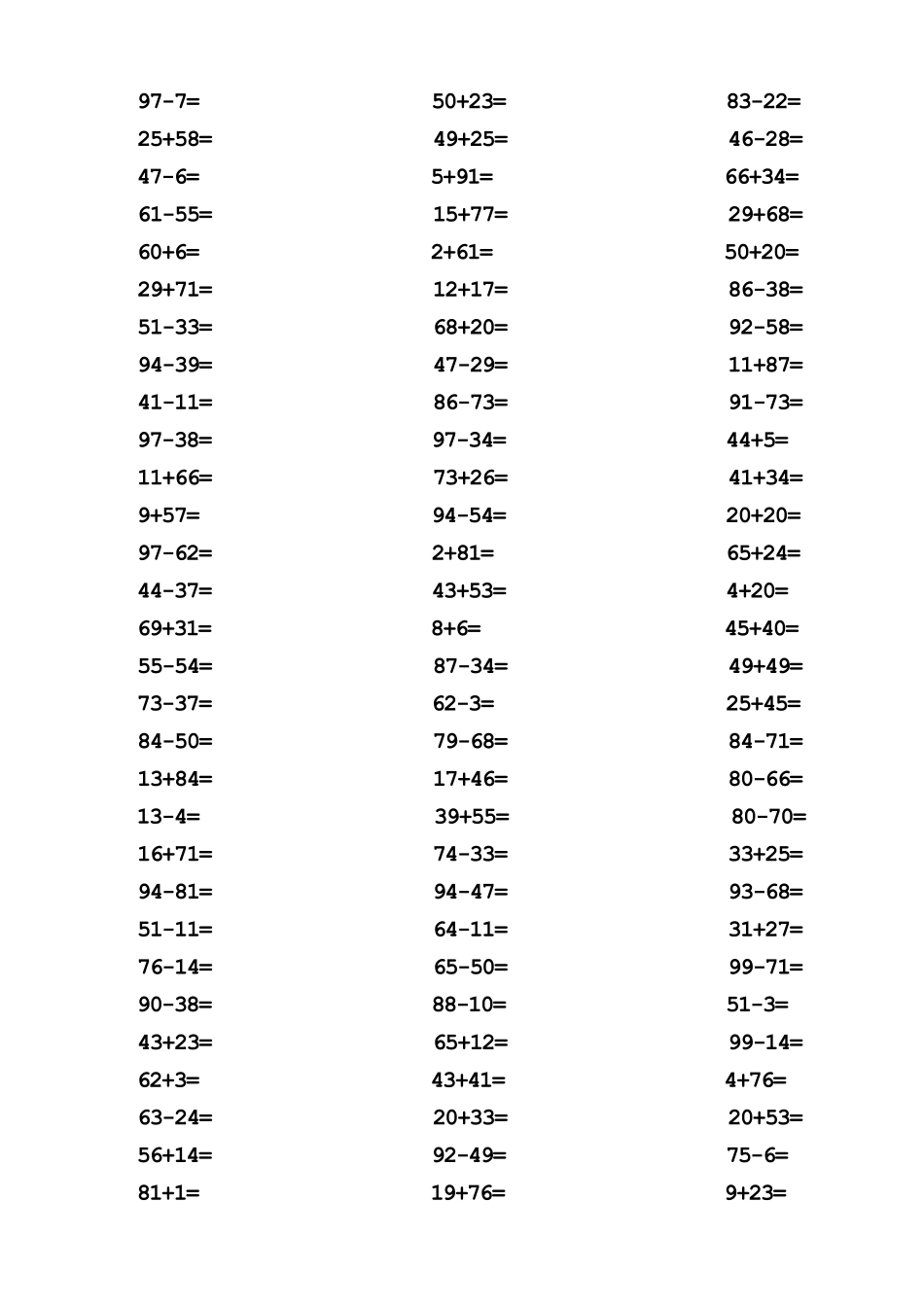 100以内加减法口算练习题_第3页