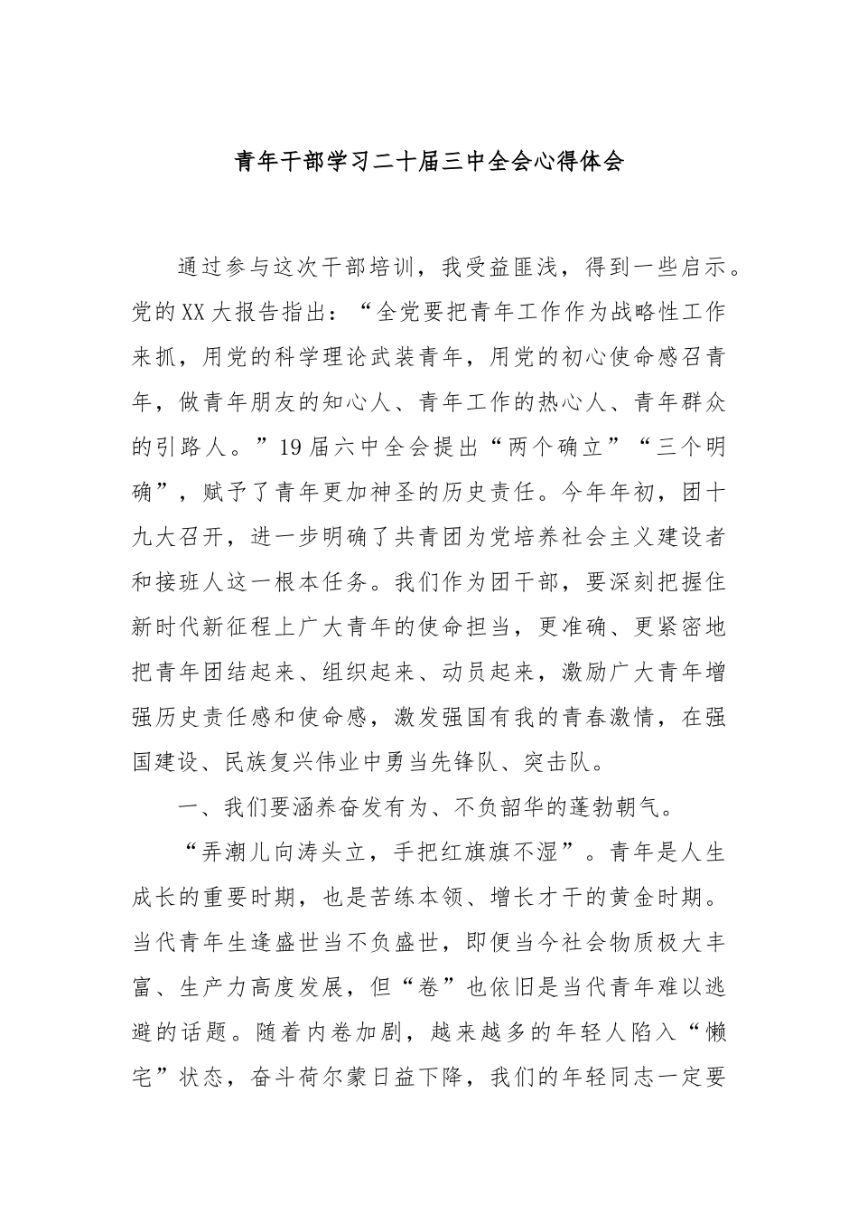 青年干部学习二十届三中全会心得体会_第1页