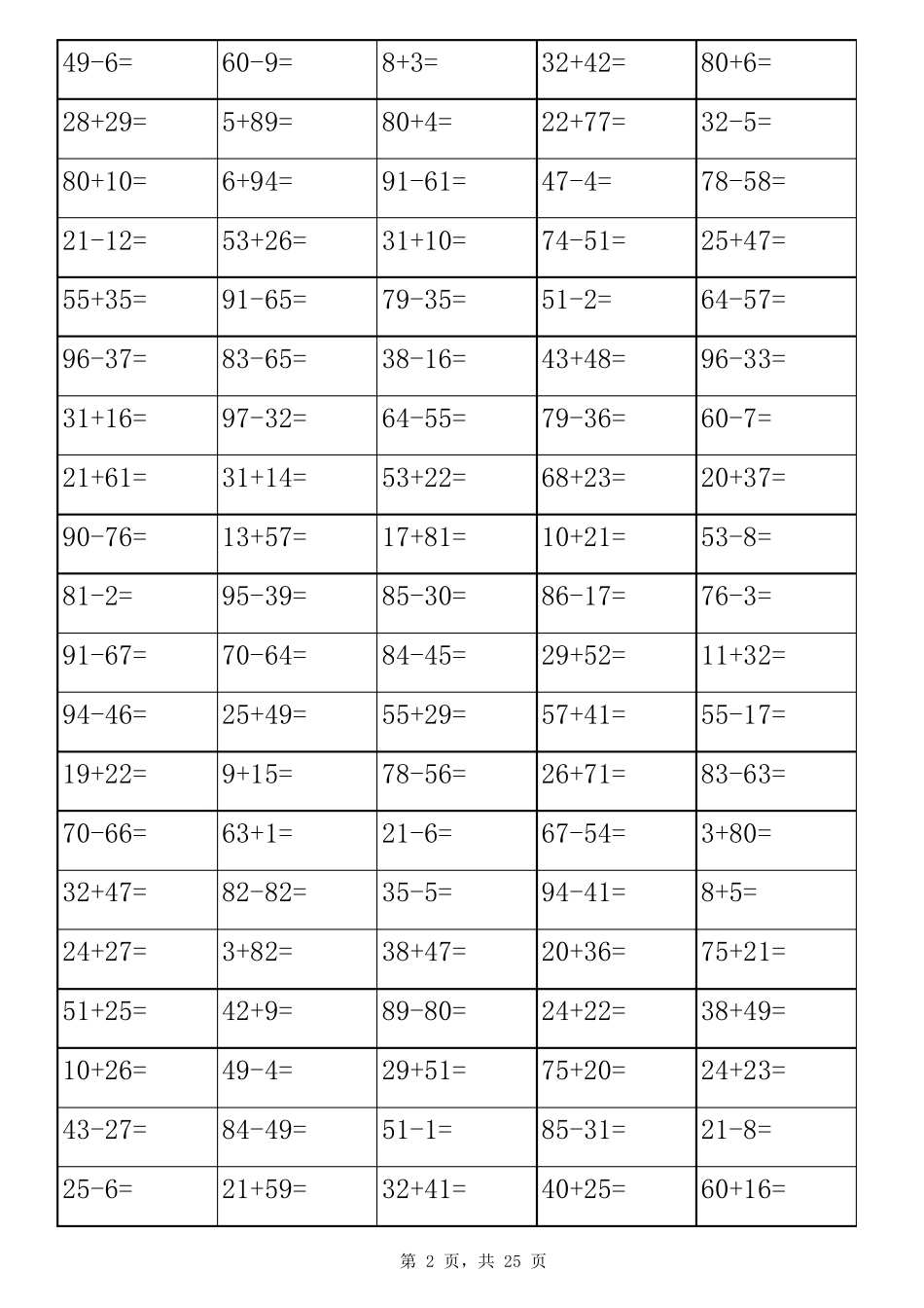 100以内加减法口算题打印版_第2页