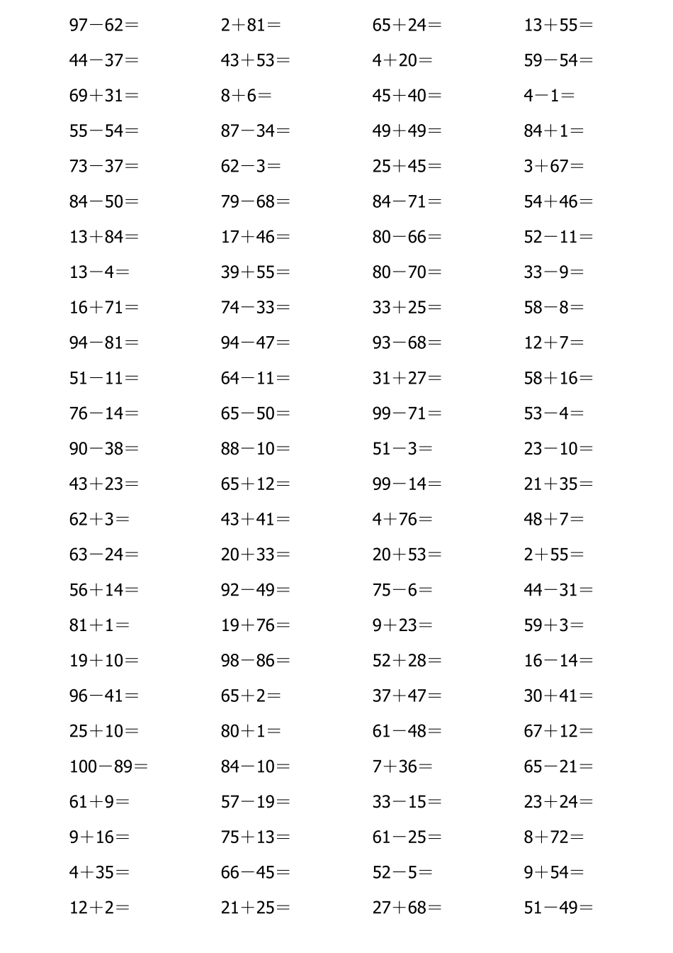 100以内加减法数学题计算(运用口诀)_第2页