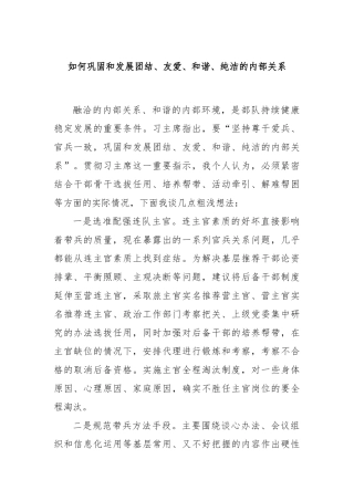 如何巩固和发展团结、友爱、和谐、纯洁的内部关系