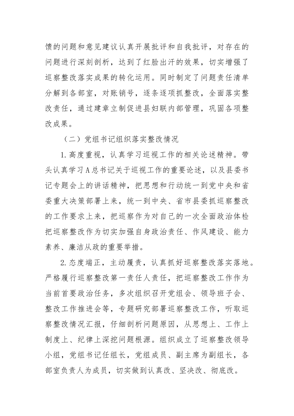 妇联党组关于巡察集中整改进展情况报告_第2页