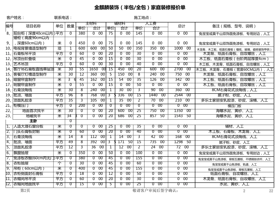 100平米装潢预算报价明细_第2页