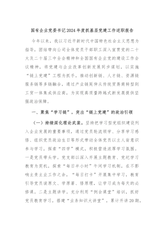 国有企业党委书记2024年度抓基层党建工作述职报告
