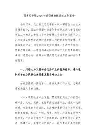 团市委书记2024年述职述廉述党建工作报告